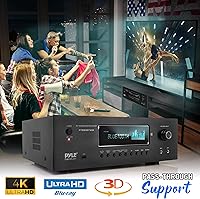 Vista 5 de Pyle Receptor de karaoke de cine en casa Bluetooth de 1000 W - Amplificador estéreo de 5.2 Ch 2 micrófonos inalámbricos UHF soportes de paso