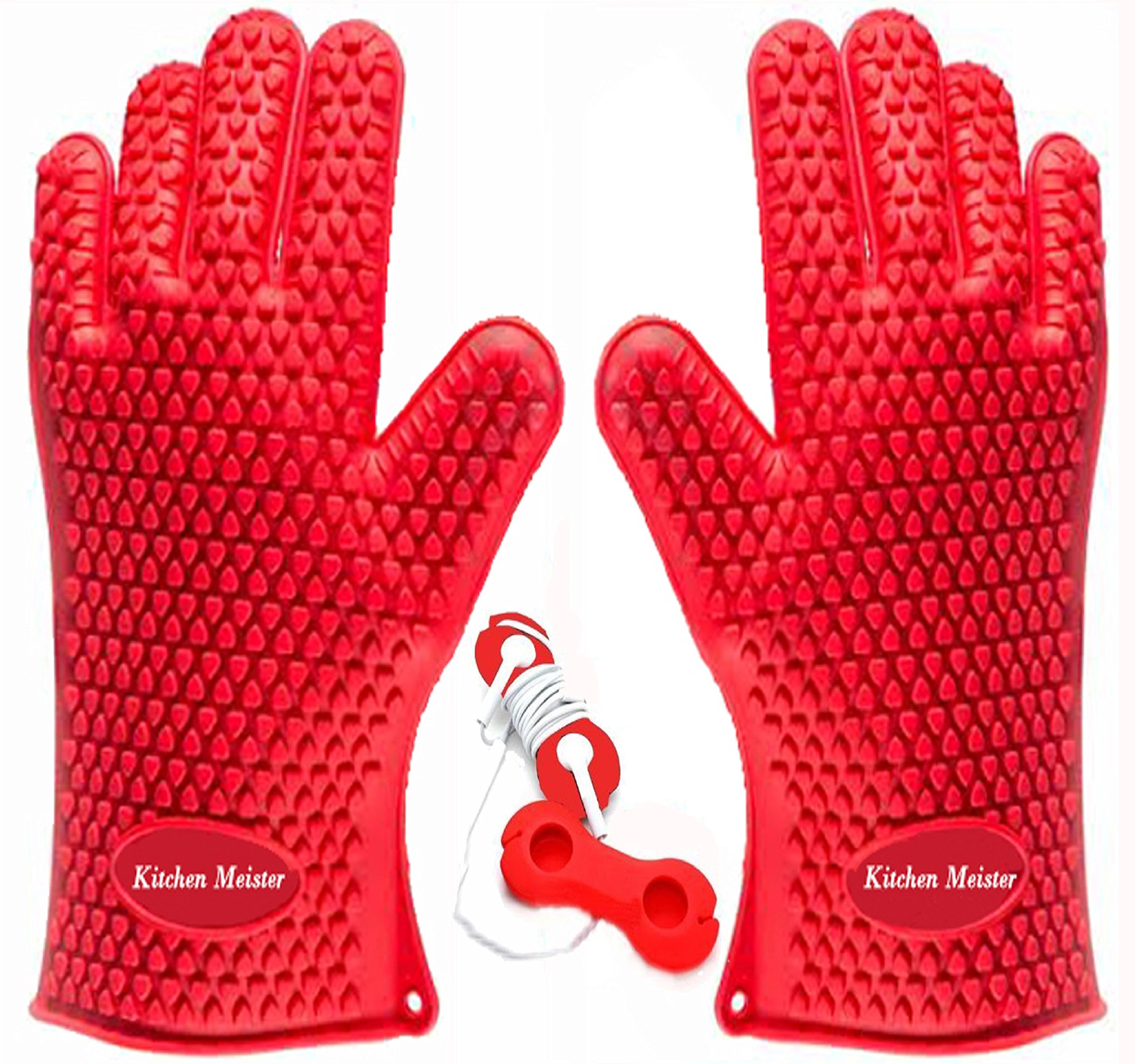 Silicone Oven, BBQ & Pot Holder Glove Set, Set of 2, Red