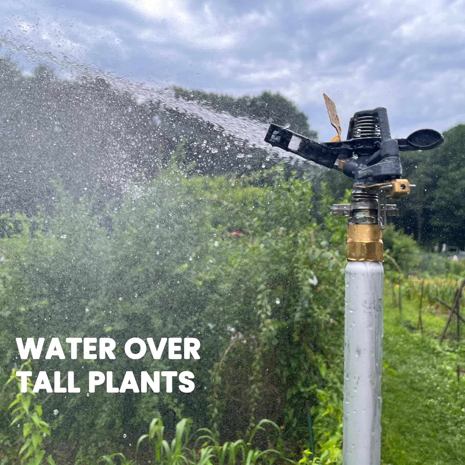 Impact Water Sprinkler 300005 on Tripod Stand, Telescopic with Long Range to 80 ft Diameter Coverage by New England Garden Tools