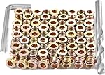80 Pièces 1/4"-20 Inserts en bois Vis de meubles à boulon à fixation filetée en écrou Connecteur hexagonal Disque pour l'assortiment de meubles en bois (1/4"20 x 10mm)
