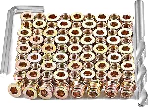 80 Pieces 1/4"-20 Wood Inserts Bolt Furniture Screw in Nut Threaded Fastener Connector Hex Socket Drive for Wood Furniture Assortment (1/4"-20 x 10mm)