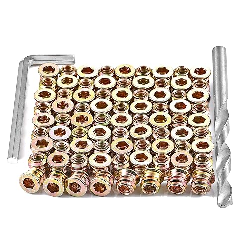 Vista 10 de 80 piezas de 1/4 de pulgada - 20 insertos roscados para madera – Tornillos de metal surtido de tuercas hexagonales, conector de fijación de pernos