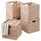 Best Choice Products 13x13in Pack of 5 Cube Storage Baskets, Water Hyacinth Multipurpose Collapsible Organizers, Handwoven Laundry Totes for Laundry, Living Room, Kids Room & Nursery - White