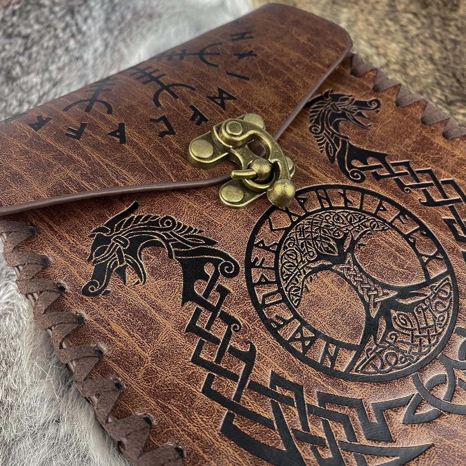 HiiFeuer Nordic Embossed Belt Bag, Retro Medieval Faux Leather Side Pocket, Portable Vintage Waist Bag for LARP Ren Faire - Image 5