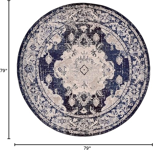 Miniatura 238 de Safavieh Tapete de área grande, colección Monaco, 11 pies x 15 pies, azul marino y celeste, diseño desgastado de medallón, no desprende pelusa