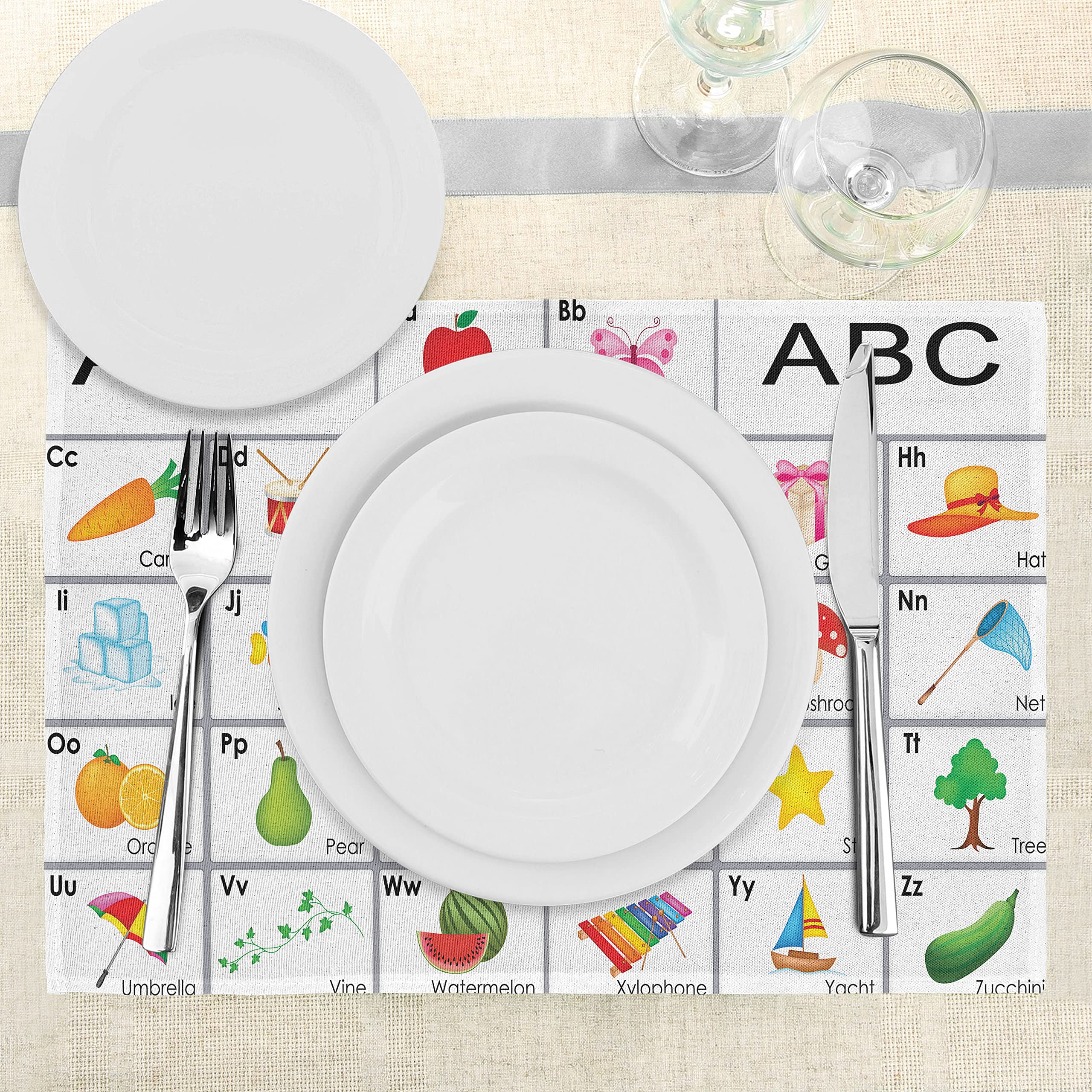 ABAKUHAUS Art Deco Tovaglietta Americana Set di 4, Oriental Curlicue Circolare, Tovagliette in Tessuto Lavabile per Tavolo da Pranzo Cena, Seafoam Bianco