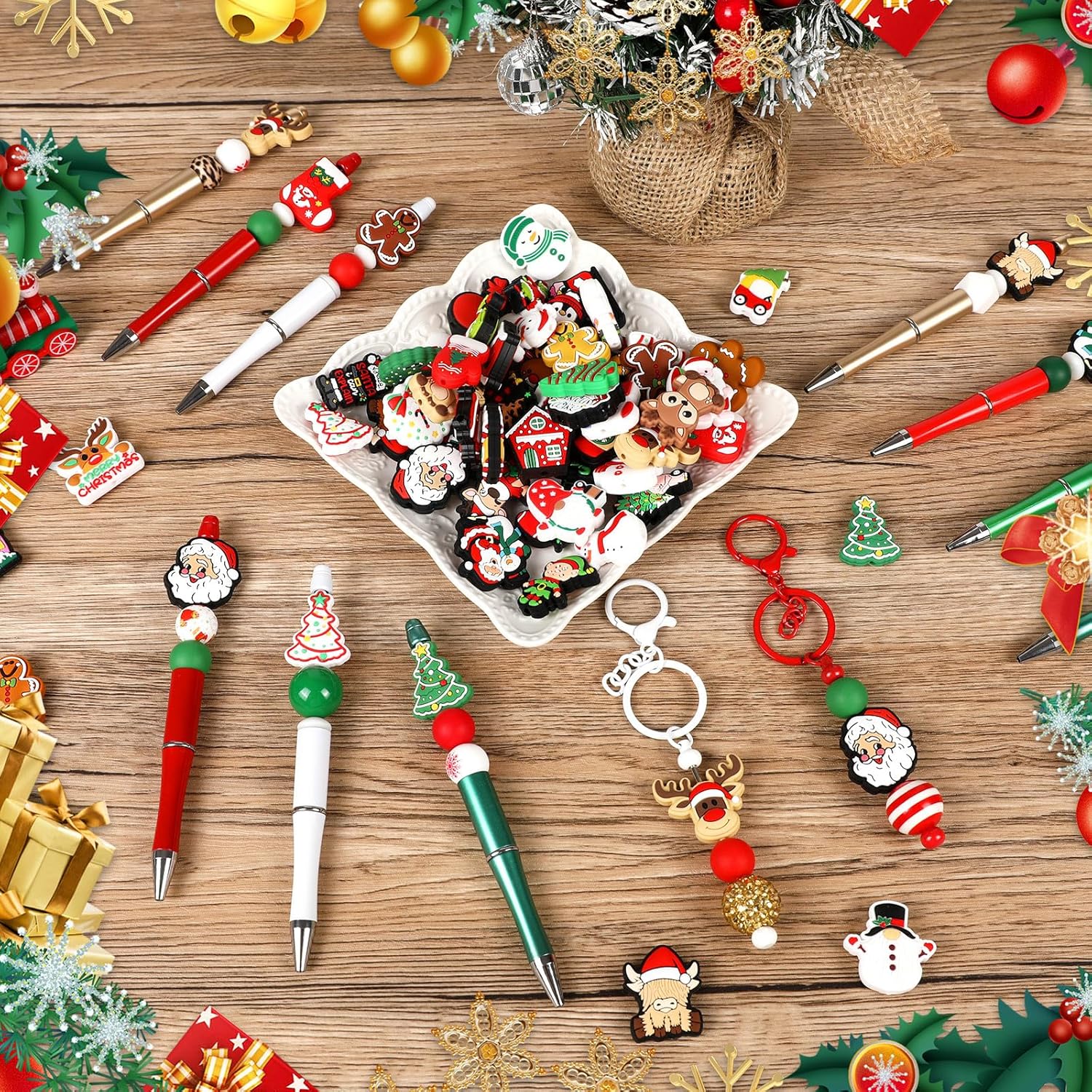 60pcs Christmas Silicone Focal Beads,Not Duplicated Rubber Beads for DIY Beadable Pen Keychain Bracelet Lanyard Making - Image 6