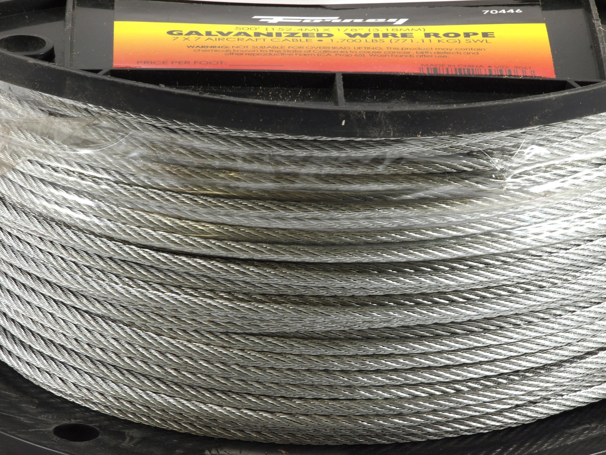Forney 70446 Wire Rope, Galvanized Aircraft Cable, 500-Feet-by-1/8-Inch