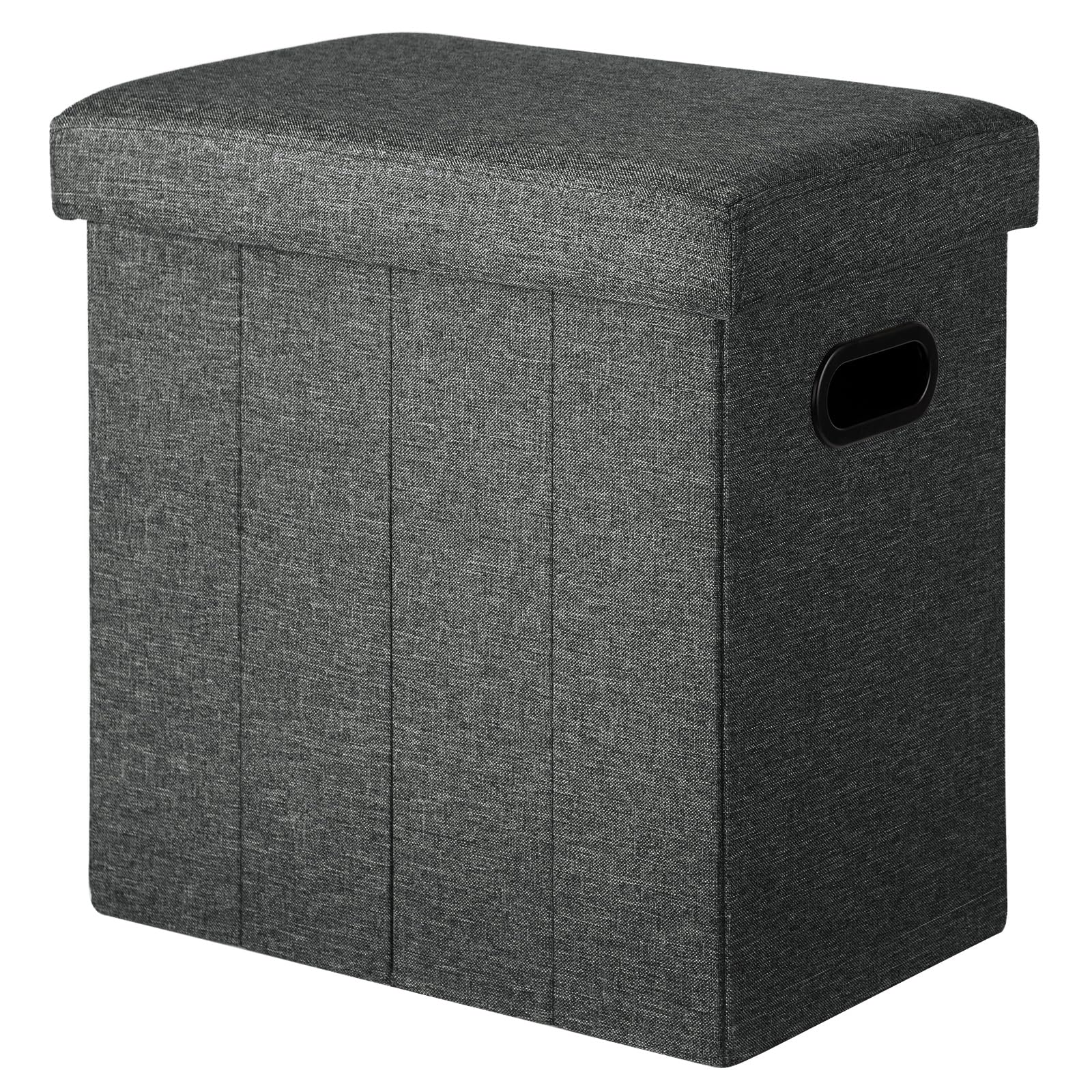 COSYLAND Tall Ottoman with Storage - 42x27x42 CM Slim Ottoman Footrest Foot Stool, Folding Small Ottoman Bench Seat with Handles and Lid for Narrow Space Beside The Sofa/Coffee Table (Black Gray)