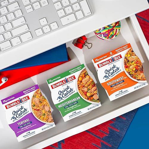 Miniatura 7 de Bumble Bee Quick Catch Teriyaki - Tazón de atún y arroz, 6 onzas (paquete de 6)  Listo para comer, tenedor incluido  0.53 oz de proteína por porción