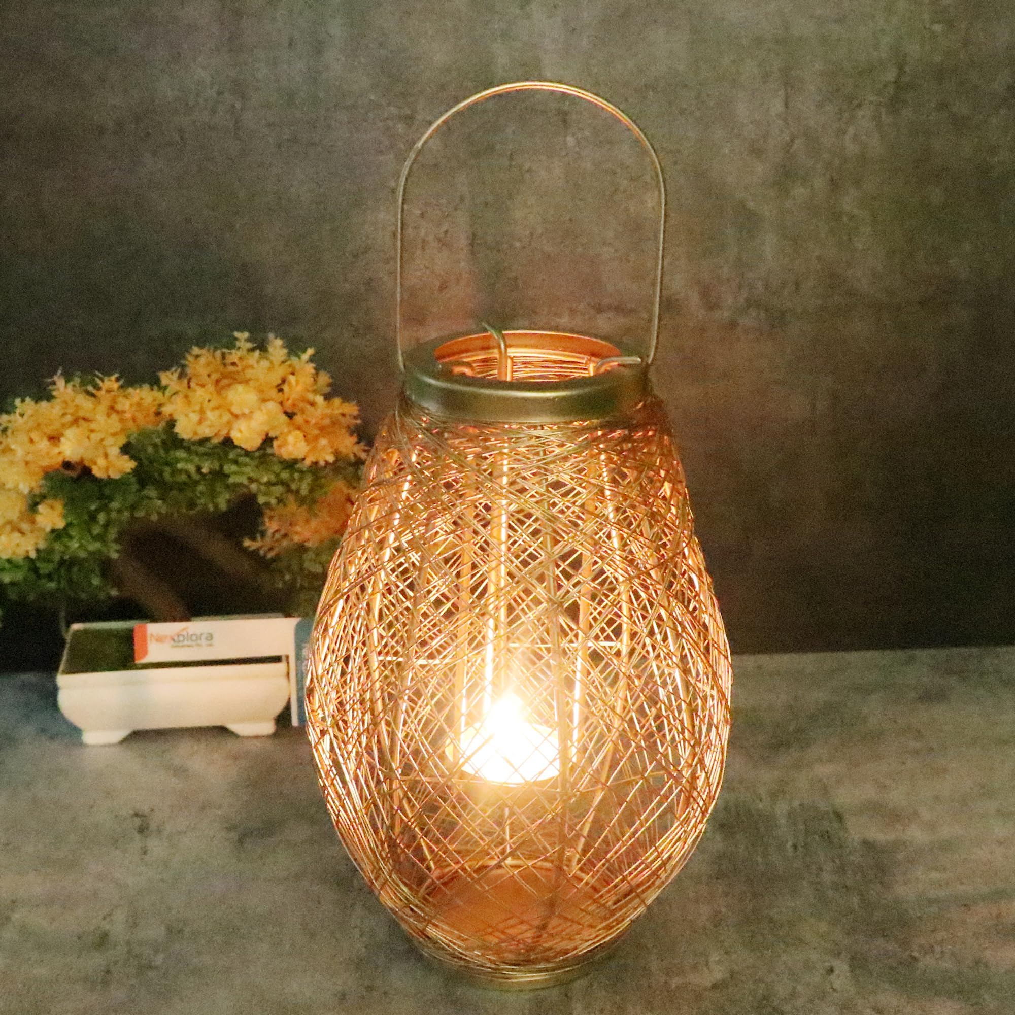 Metal Decorative Bird Nest Shaped Tealight Candle Holder, Height 24 cm, Golden, 1 Piece
