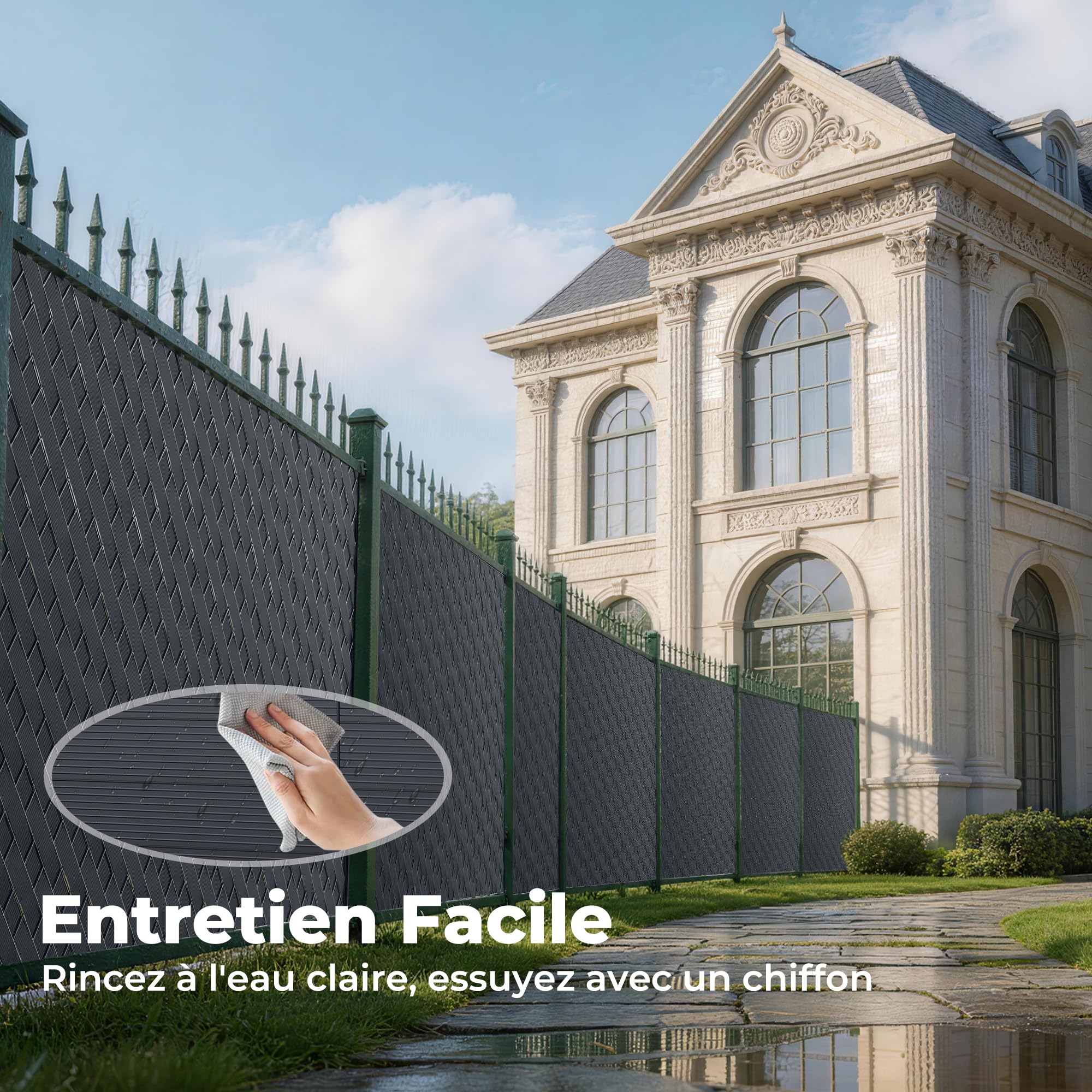 Kit Lamelles Occultantes PVC 4,7cmx75m - Bande Brise Vue Jardin Souple et Résistante avec 150 Clips - Installation Horizontale ou Verticale pour Panneau Grillagé et Clôture Rigide Anthracite -RAL7016