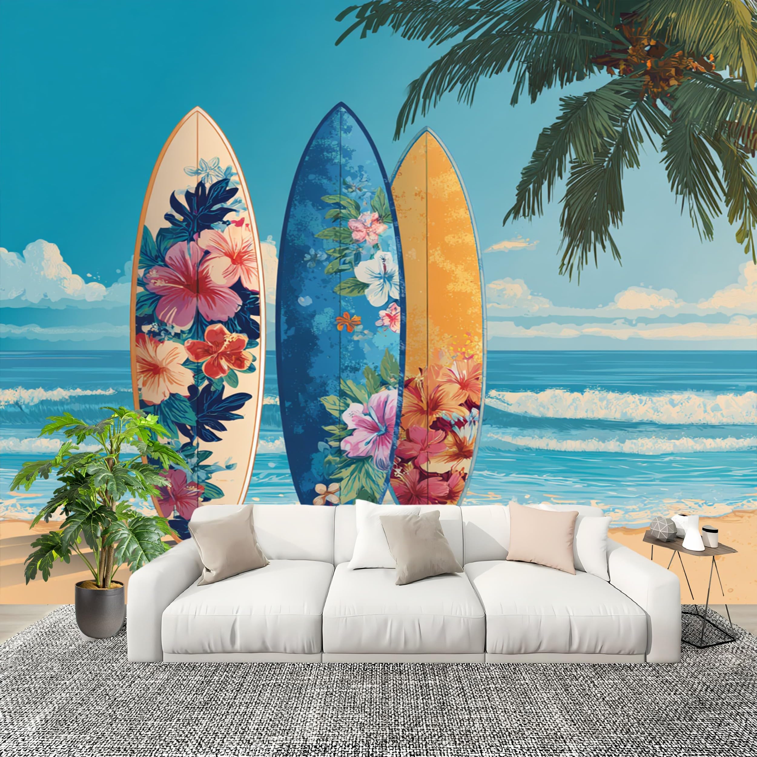 Papier peint panoramique de plage pour une chambre parentale esprit vacances