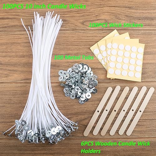 Miniatura 10 de MILIVIXAY 100 mechas de vela de 8 pulgadas con 100 pestañas de metal, 100 calcomanías de mecha de vela y 6 soportes de mecha de vela de madera,