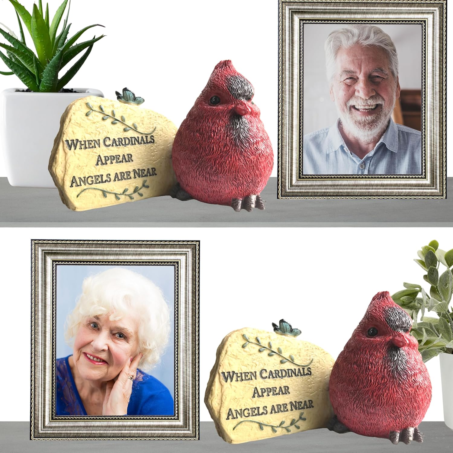 BANBERRY DESIGNS Memorial Remembrance Desktop Plaques - Sympathy Message Desk Signs - Set of 2 - When Cardinals Appear Angels are Near - in Loving Memory Keepsake - 3.5" H x 5.25" W - Bereavement