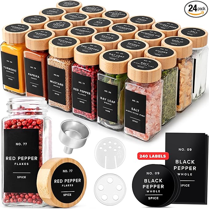 EDELHAUS® Square Spice Jars with Bamboo Wooden Lid