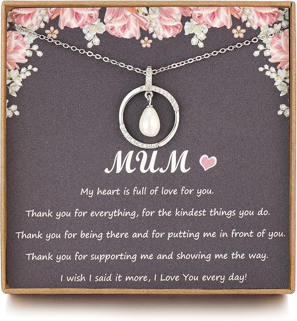 LOVEMY Mum Gifts - Mum Jewellery - Sterling Silver Pearl Crystal CZ Necklace for Mom, Gifts for Mum, Mom Gifts from Daughter, Mother's Day Jewelry Birthday Gift