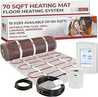 LuxHeat 70sqft Floor Heating Mat Kit – 120v Electric Radiant Floor Heat Kit – Heated Flooring System for Tile & Laminate - Includes UDG4 Programmable Thermostat w/GFCI, Alarm & Sensor