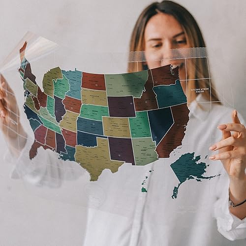 Miniatura 8 de Mapa flexible transparente de EE. UU. - Nueva tecnología Delux Scrartch-off - 16 x 24 pulgadas - Mapa de viaje regrabable de Estados Unidos - Hecho
