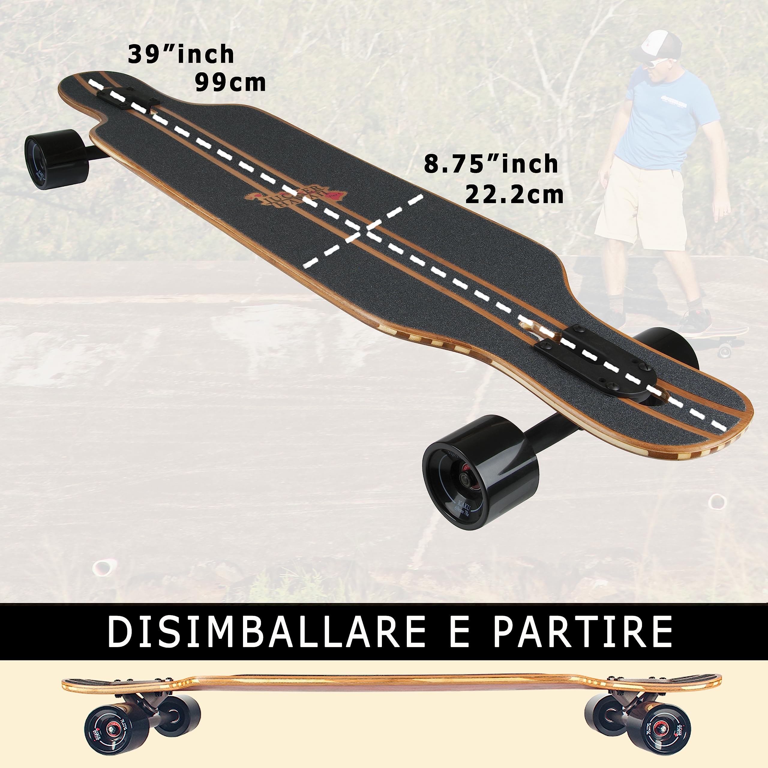 JUCKER HAWAII Longboard Skateboards - Freeride Cruiser Boards costruzione in fibra di vetro di bambù - per Principianti e Professionisti