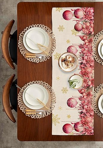 Miniatura 3 de Camino de mesa de flores de granja de 36 pulgadas corto, de lino de algodón, pequeño, cocina, comedor, mesa de café, decoración de tocador, camino