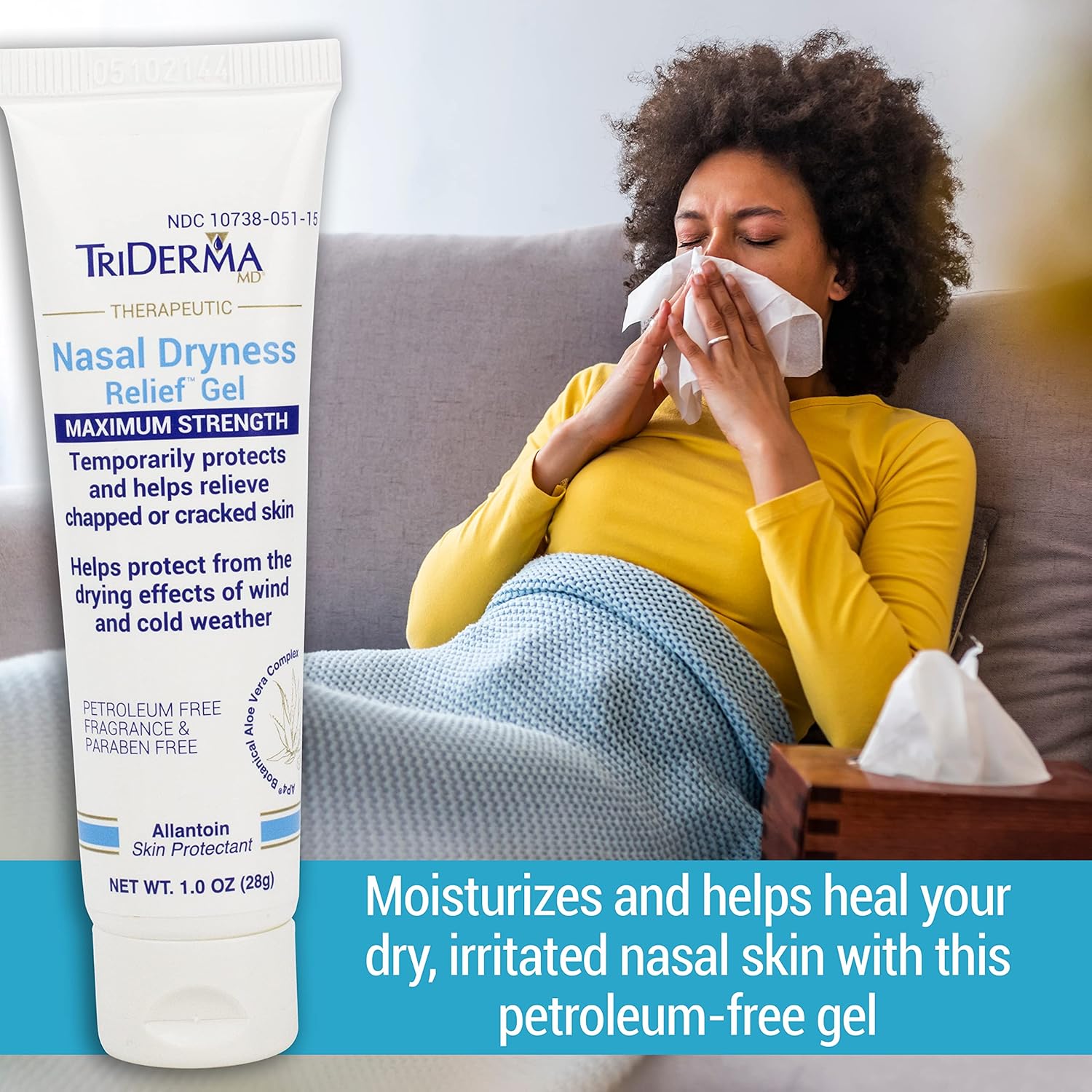 TriDerma Nasal Dryness Relief Gel, FSA Eligible, Soothing AP4 Aloe Vera Gel & Allantoin Skin Protectant, Moisturizes Cracked Skin, Dry Nose from CPAP Machine, Colds, Allergies, Oxygen Use 1 oz-6 Pack