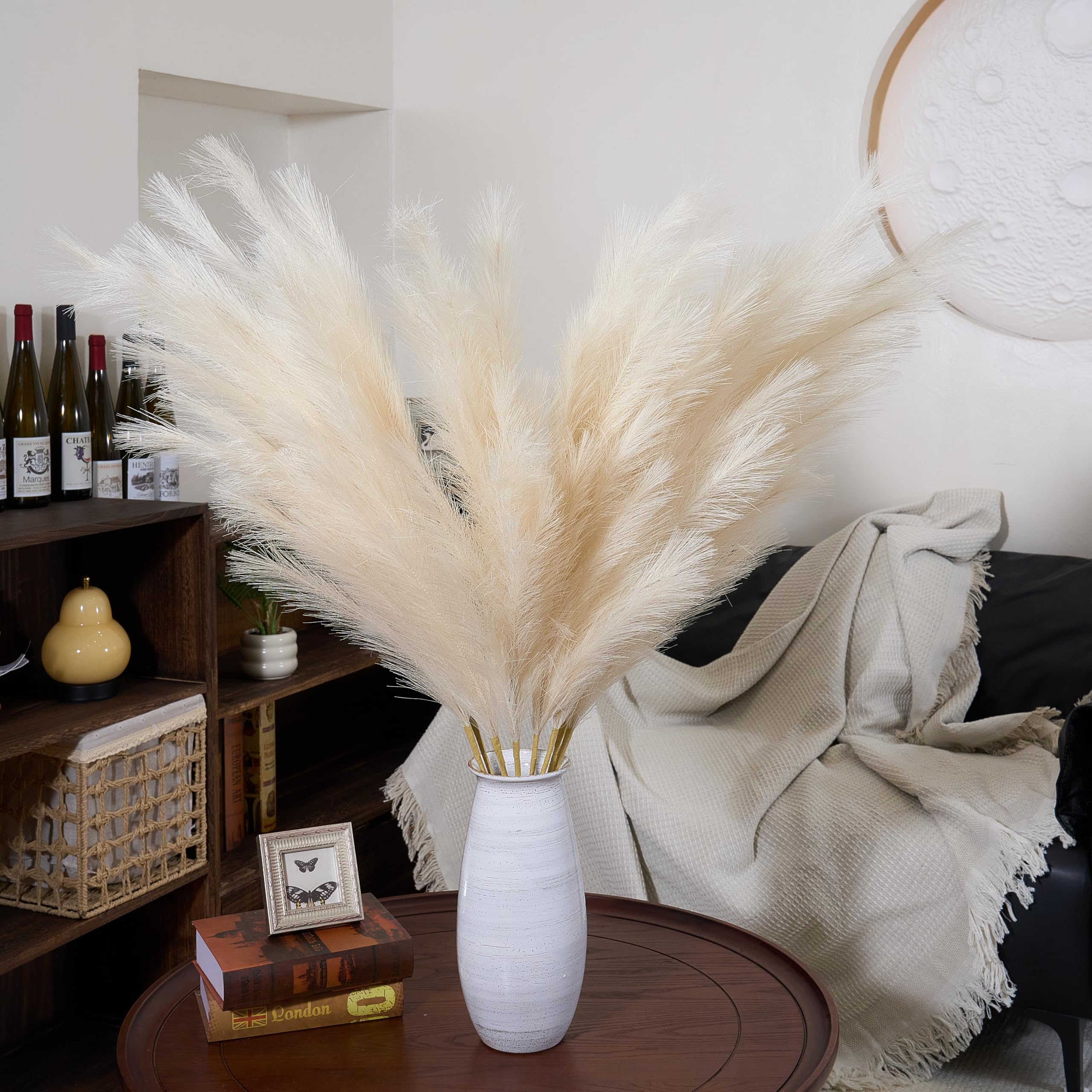 Pampas Grass Decor Tall,Grandi Pampas Floreali Soffici 8 Pezzi 43"/110cm,Fiori di Piume Lunghe per Disposizione di Matrimonio Boho Soggiorno (8 Pezzi 43"/110cm, Beige)