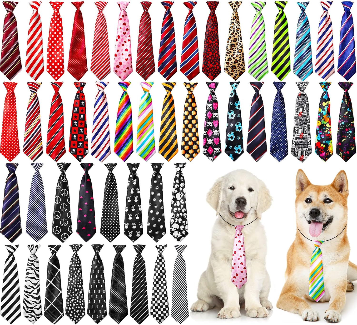 Reginary 50 Pcs Large Dog Neck Ties Bulk, Adjustable Pet Collar Grooming Neckties for Medium Large Dogs Wedding Daily Wearing Birthday Holiday Party Gift Favor Neck Accessories