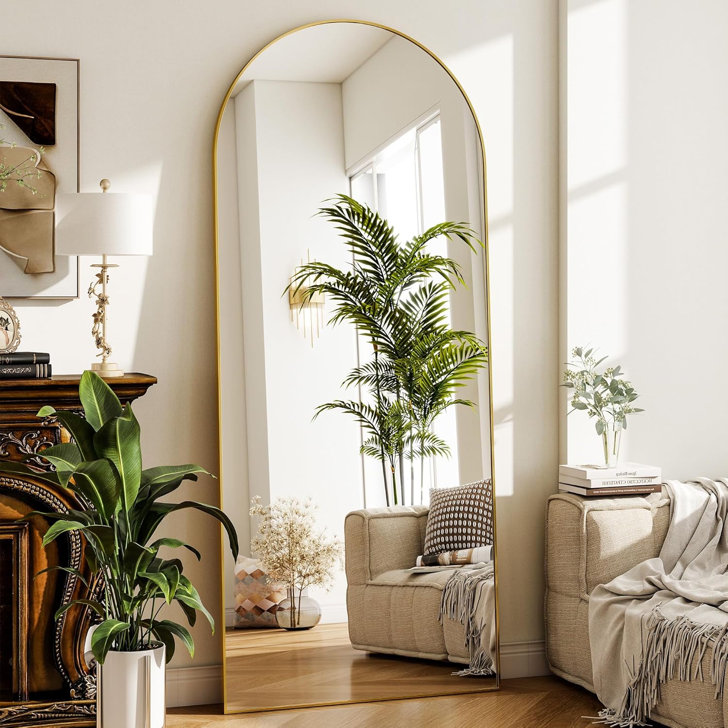 Arched Full Length Mirror 24 x 65 Inch Full Body Mirrors with Stand Mirrors Full Length for Bedroom Living Room Gold