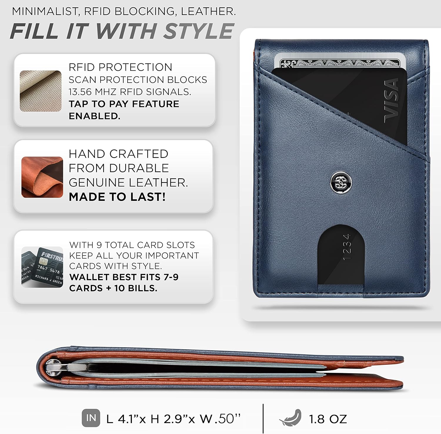 Miniatura 3 de Leather Mens Wallet. Minimalist Wallet Credit Card Holder with Money Clip and RFID Wallet Protection. Slim Wallets Men Gifts