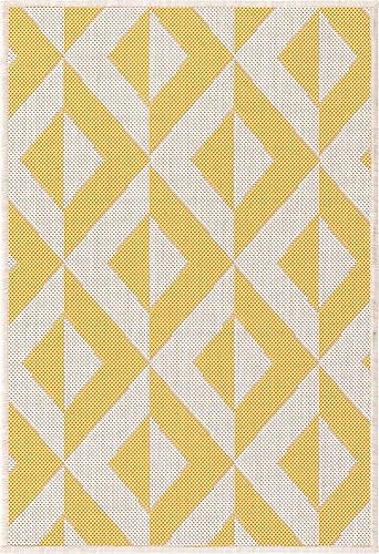 Vista 360 de Unique Loom Unique Loom Outdoor Collection - Alfombra de área - Napa (3 pies 3 pies, redonda, amarillo y aguamarina/amarillo)