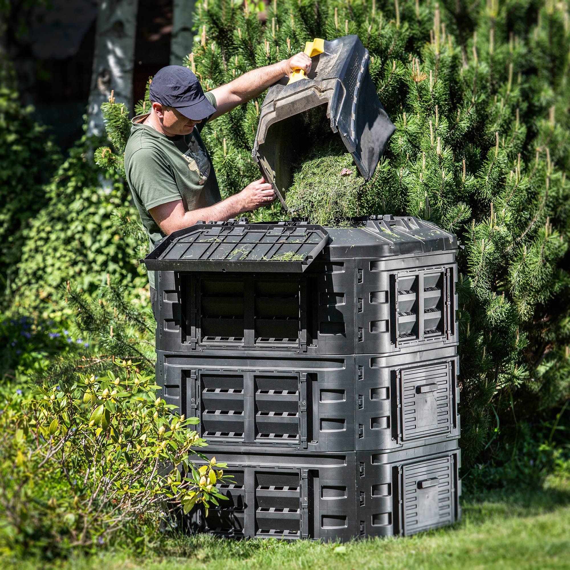 KADAX Composteur de Jardin 860L, Grand Bac à Compost pour Une Gestion Écologique et Efficace des Déchets Organiques en Espace Extérieur (Noir)