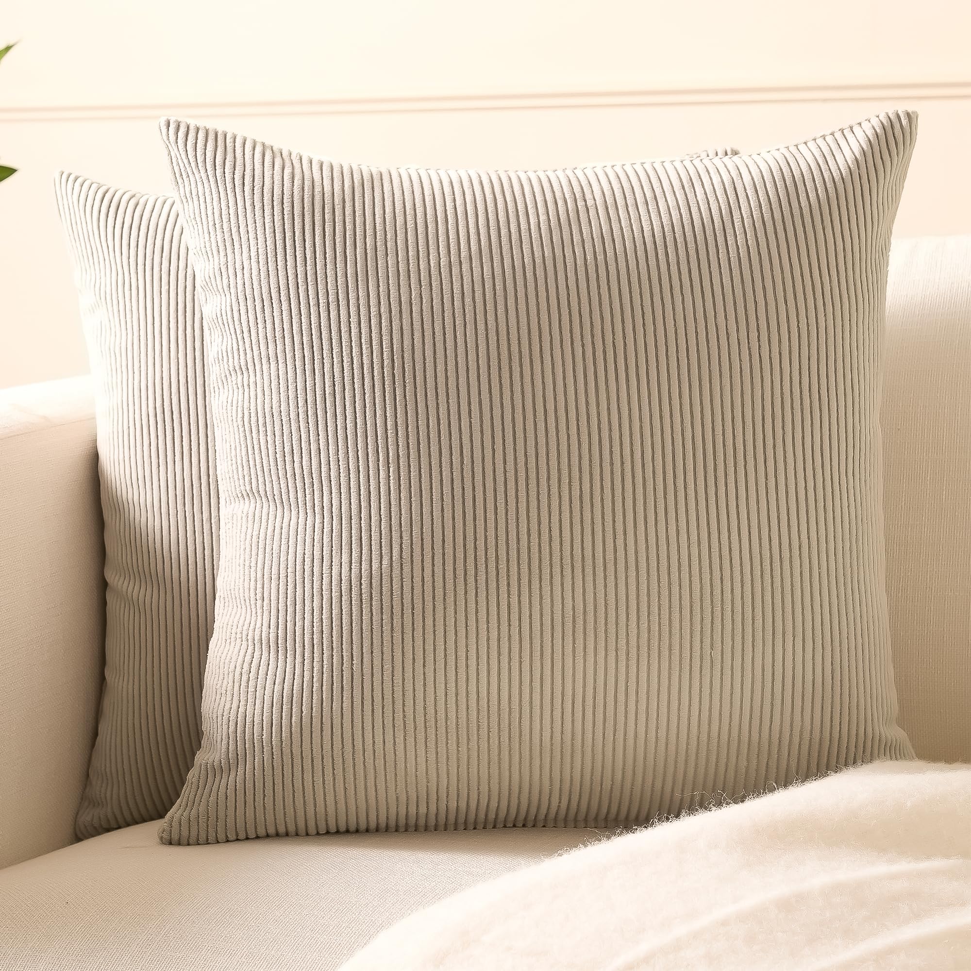 Encasa XO Corduroy Cushion Covers 40x40 cm, Set of 2 Soft Textured Striped Boho Pillow Covers | Decorative and Cozy Cushion Cases For Home Decor For Sofa Living Room Couch Bed, Light Grey โ image 1