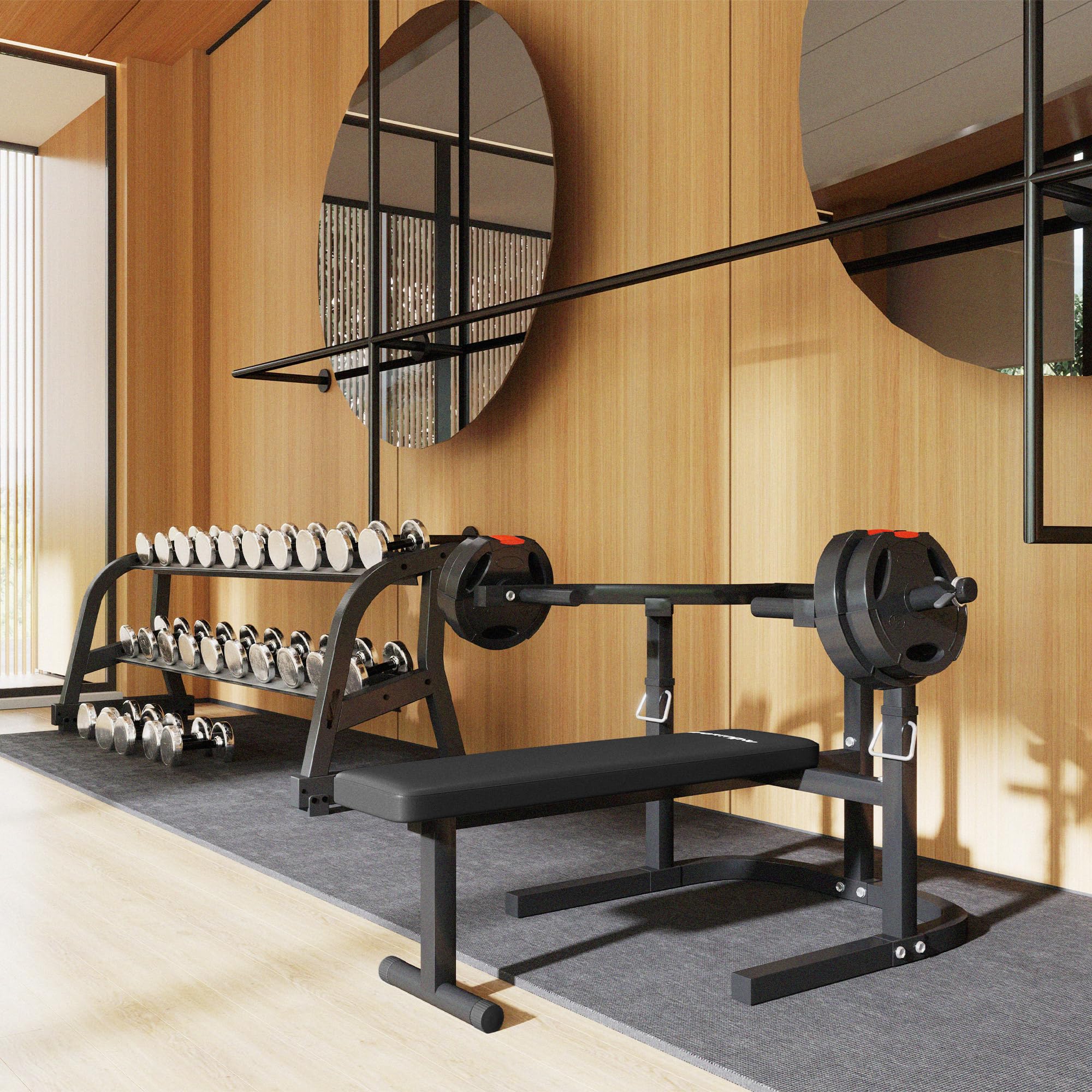 SPORTNOW Panca per Sollevamento Pesi ad Altezza Regolabile, Panca Piana Multifunzione in Acciaio, per Palestra e Casa, 150x150x60-85 cm, Nero