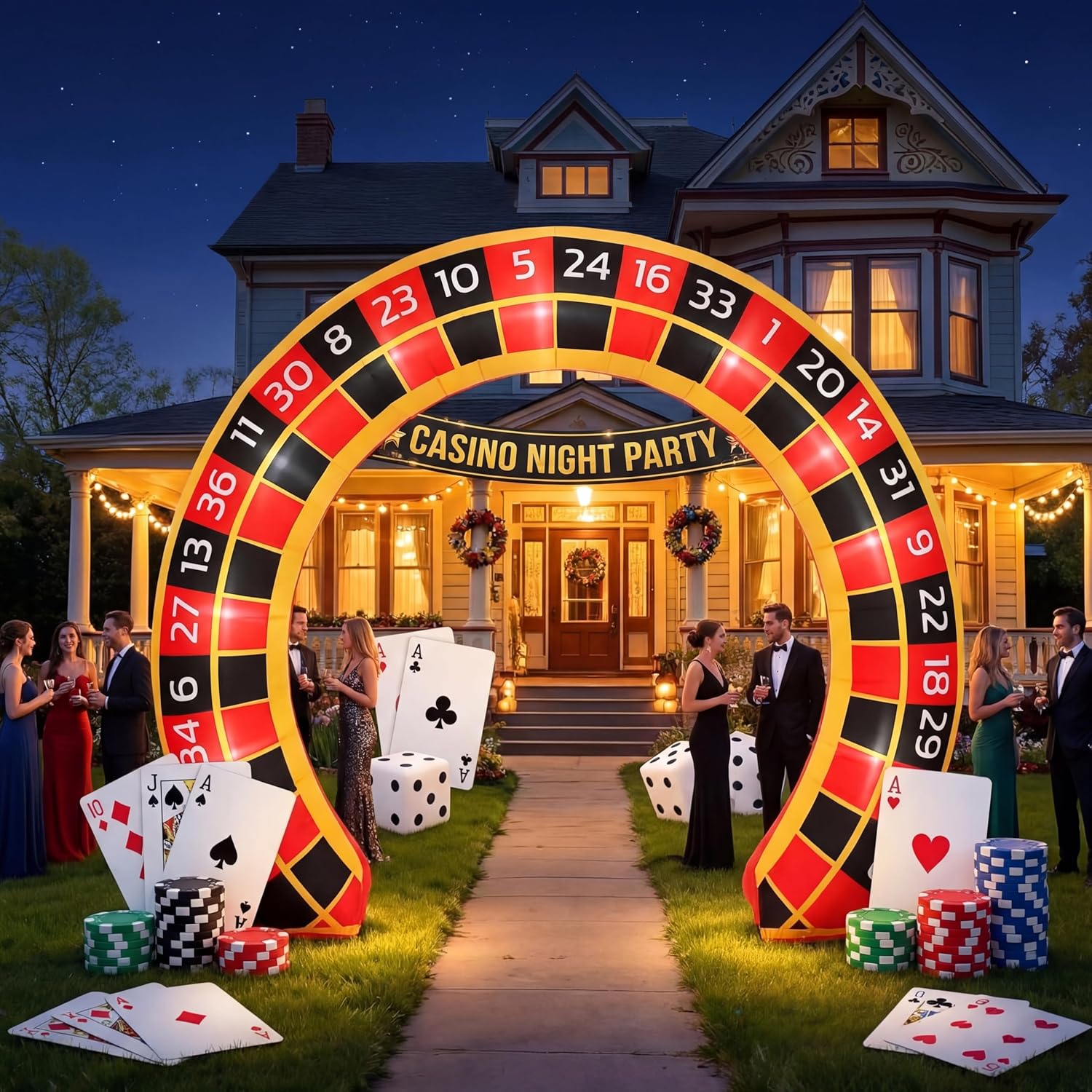 10 ft Casino Night Inflatable Decorations with Build-in LEDs Blow up Arch Kit Outdoor Inflatable Archway Decorations for Yard Lawn Garden Party Decor