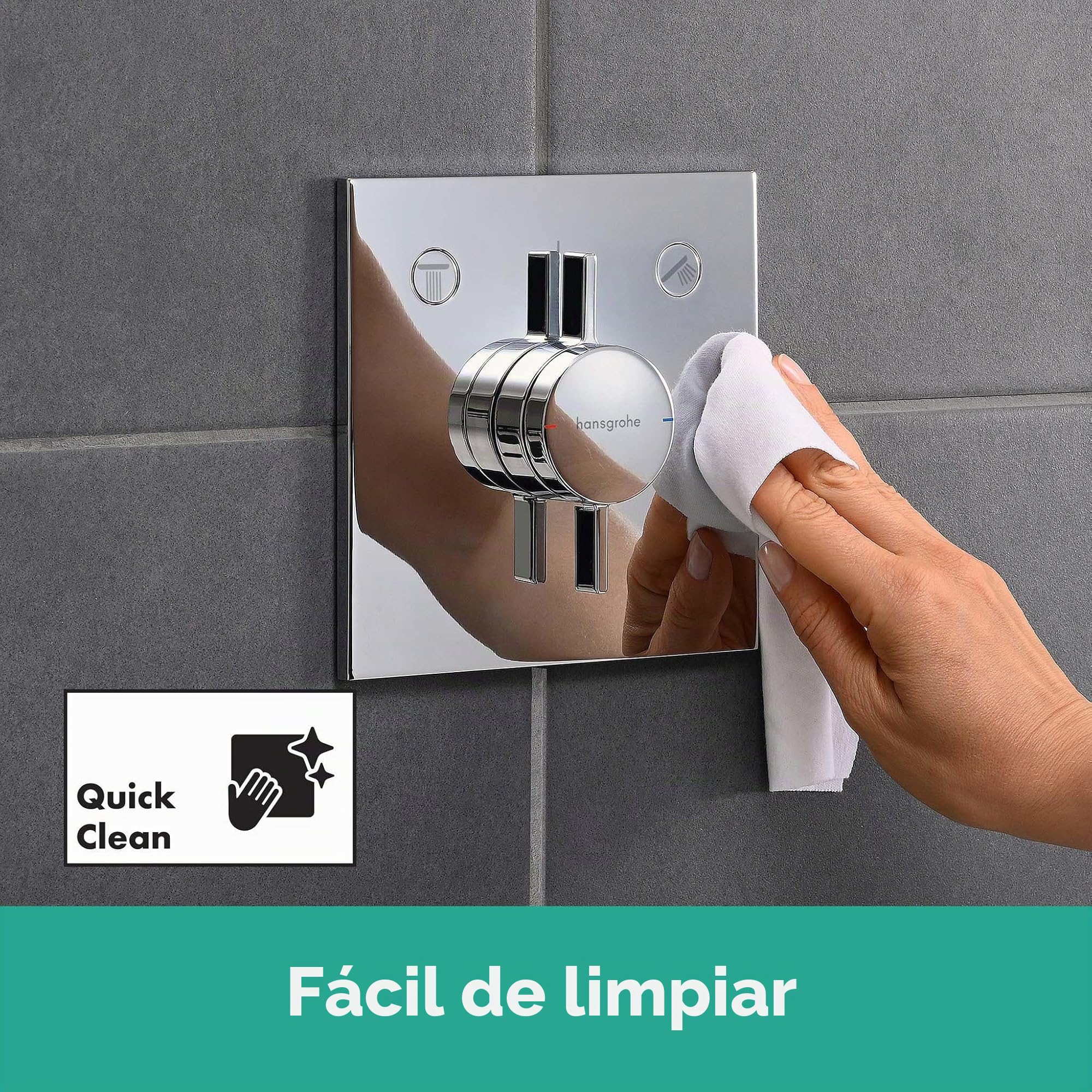 hansgrohe DuoTurn E, grifo de ducha empotrado para 2 funciones, grifo monomando ducha rectangular, mezclador monomando de ducha para iBox universal 2, cromo