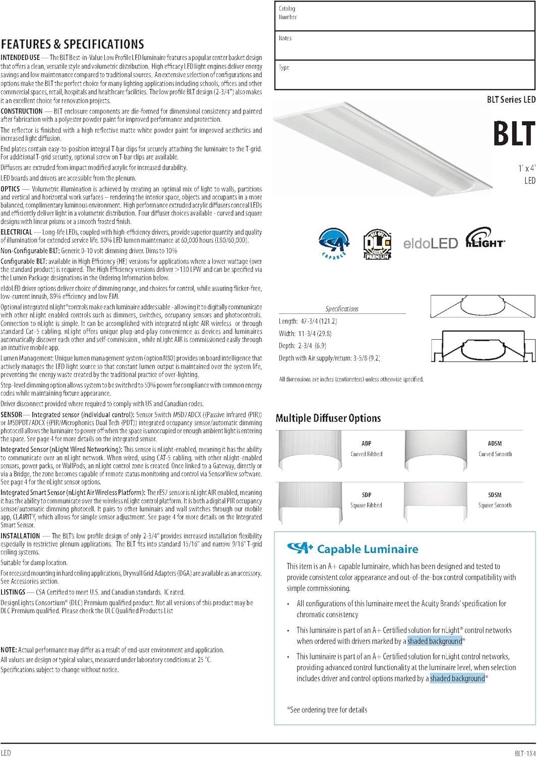 Lithonia Lighting BLT4 40L ADP LP840 Best-in-Value Low-Profile Recessed LED Troffer, 1' x 4'