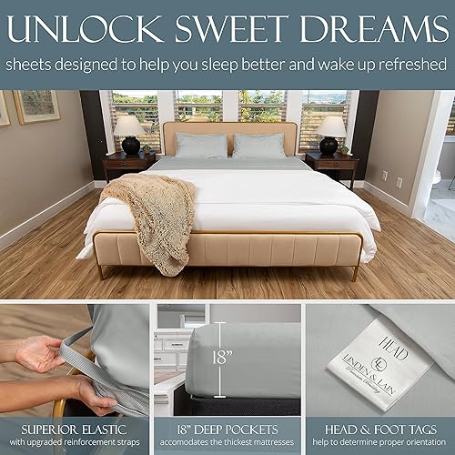 Miniatura 3 de Linden & Lain Juego de sábanas de lujo tamaño King  Sábanas orgánicas ultra suaves  Viscosa derivada de bambú  Microfibra  Bolsillo profundo de 18