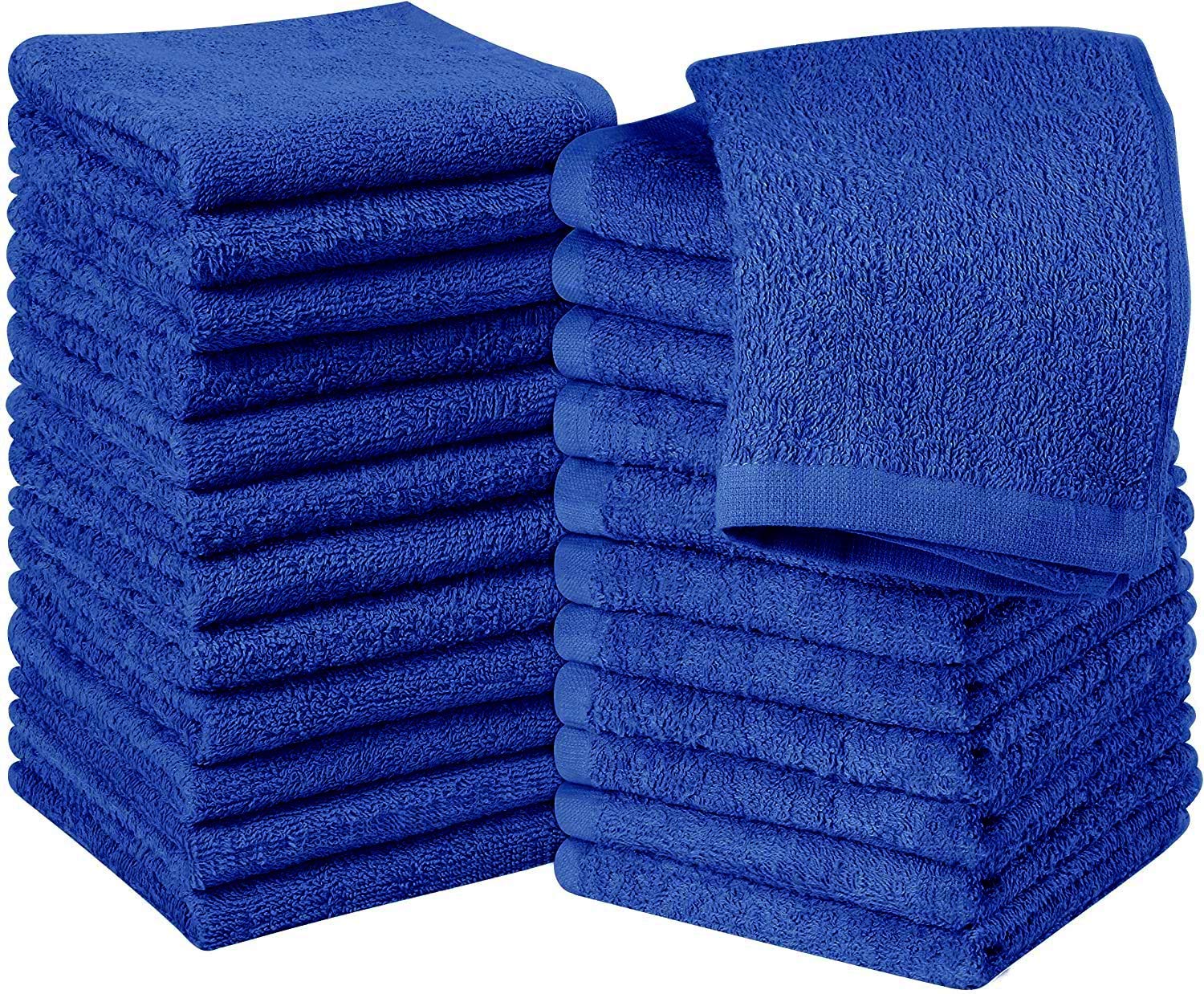 Nausha 24 x Face Cloths Towels 100% Soft Cotton Flannels & Wash Cloths 600 GSM High Absorbent & Quick Dry Hotel Quality Towels 30 X 30 cm (Blue, 24)