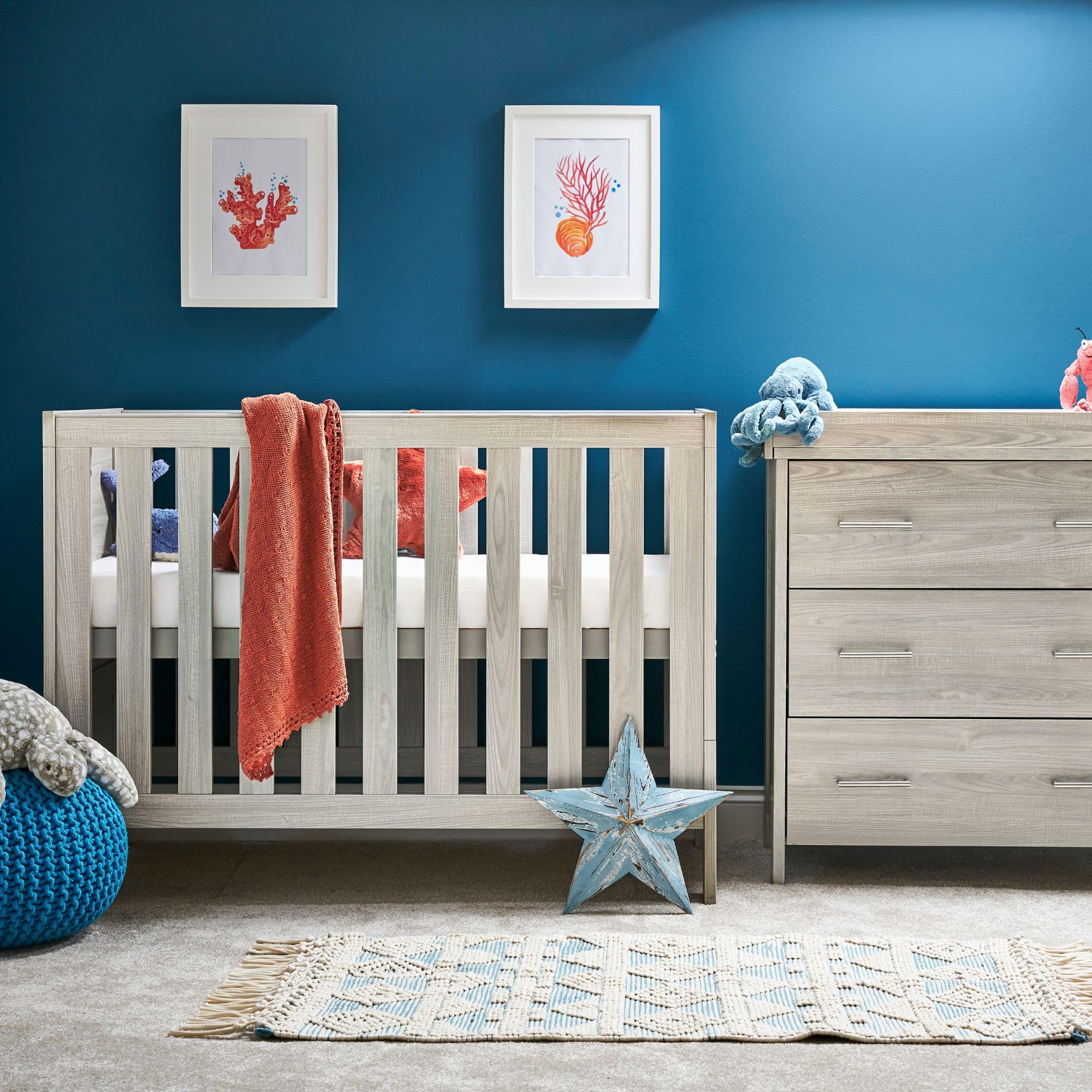 Obaby Nika 2 Piece Mini Room Set - Grey Wash, Grey Cot Bed & Changing Unit