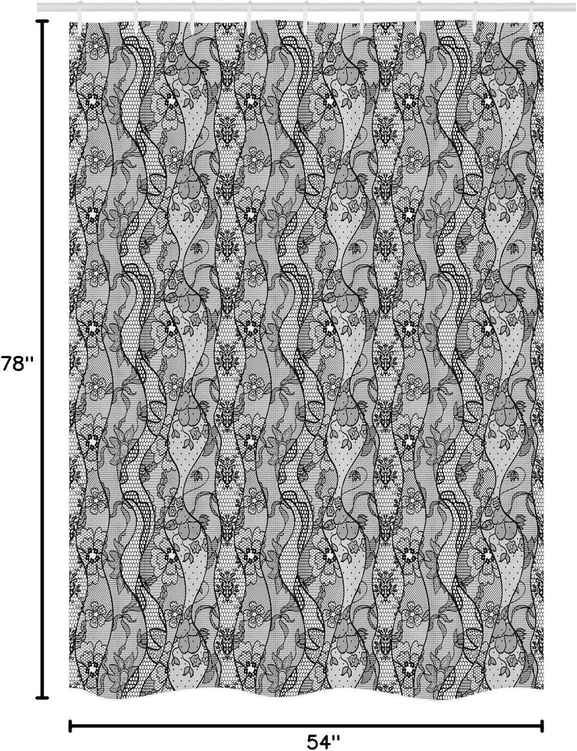 Ambesonne Floral Stall Shower Curtain, Lace Gothic Pattern with Flower Effect and Leaves Ornamental Antique Feminine Design, Fabric Bathroom Decor Set with Hooks, 54" W x 78" L, Grey Black