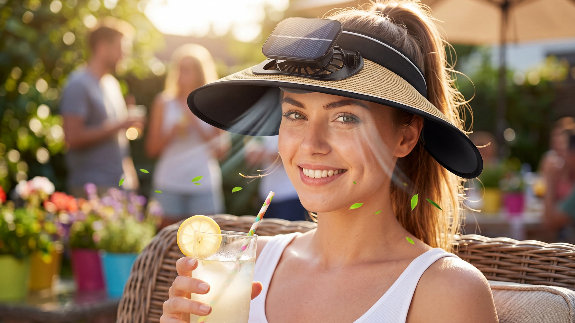 Visera con ventilador solar y protección UV para mujer miniatura 7