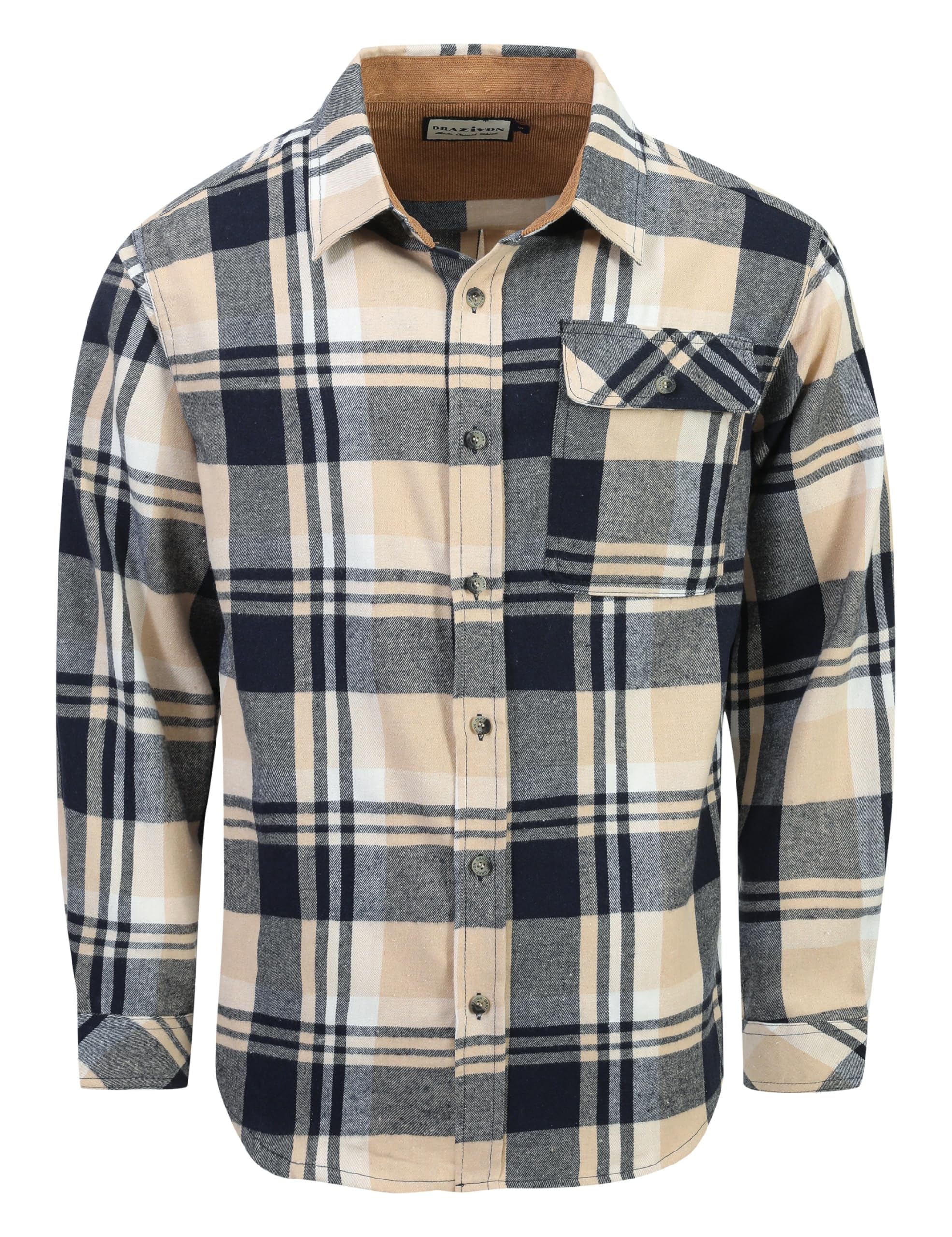 Drazivon Mens Long Sleeve Flannel Shirt