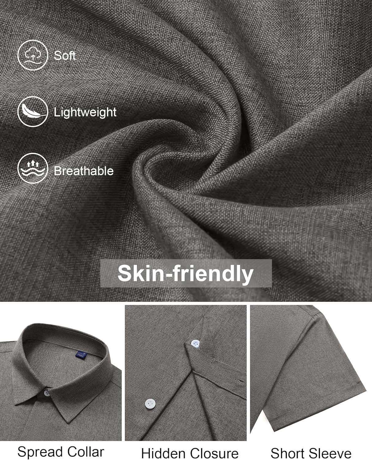 Alimens & Gentle Mens Linen Shirt Short Sleeve Button Down Shirt Casual Summer Beach Vacation Wedding Shirts - Image 6