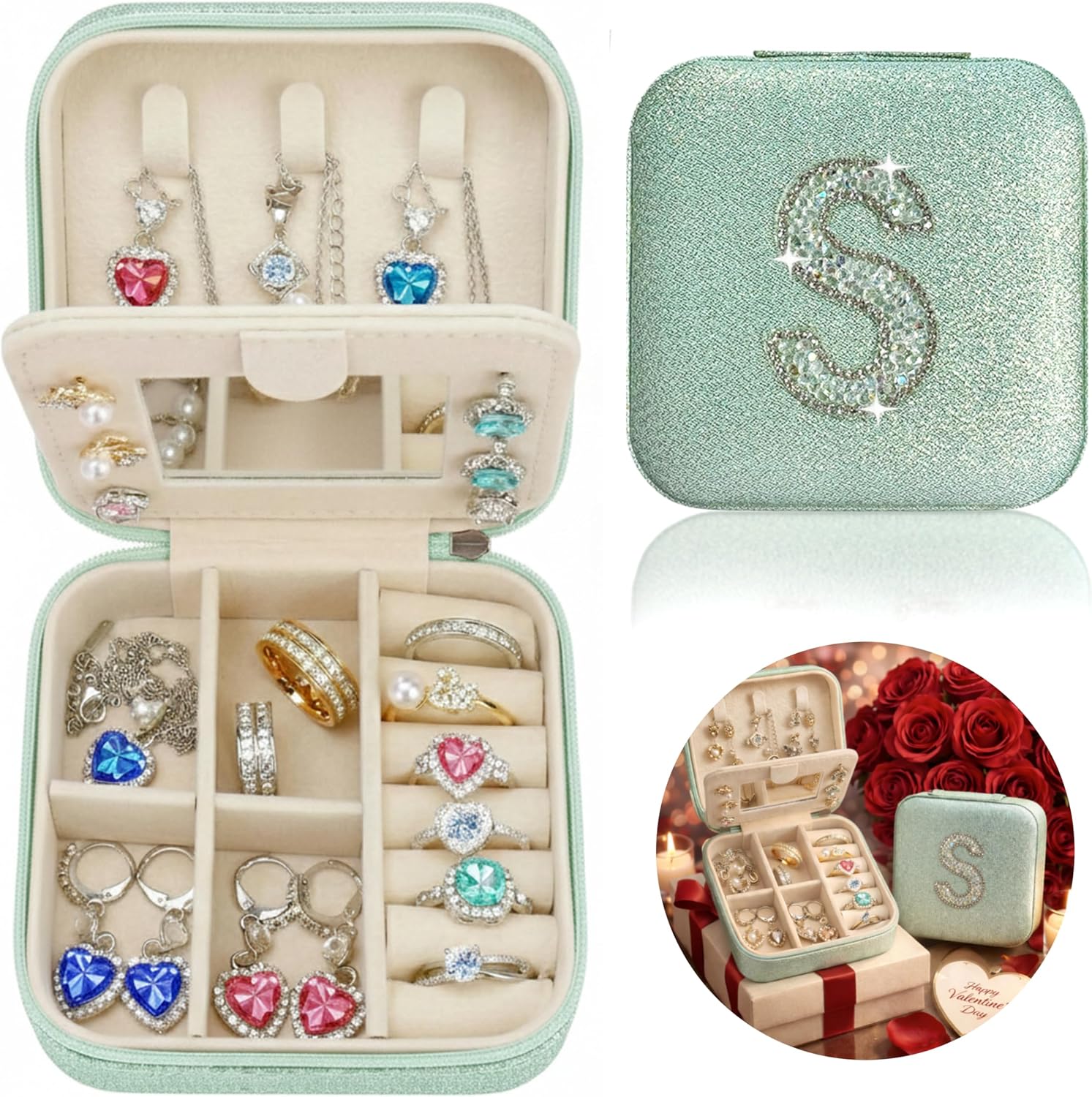 Mothers Day Gift Travel Jewelry Case for Women, Large Jewelry Organizer with Straps, Secure Storage, Better Organization, Gift for Bridesmaid, Daughter, Granddaughter