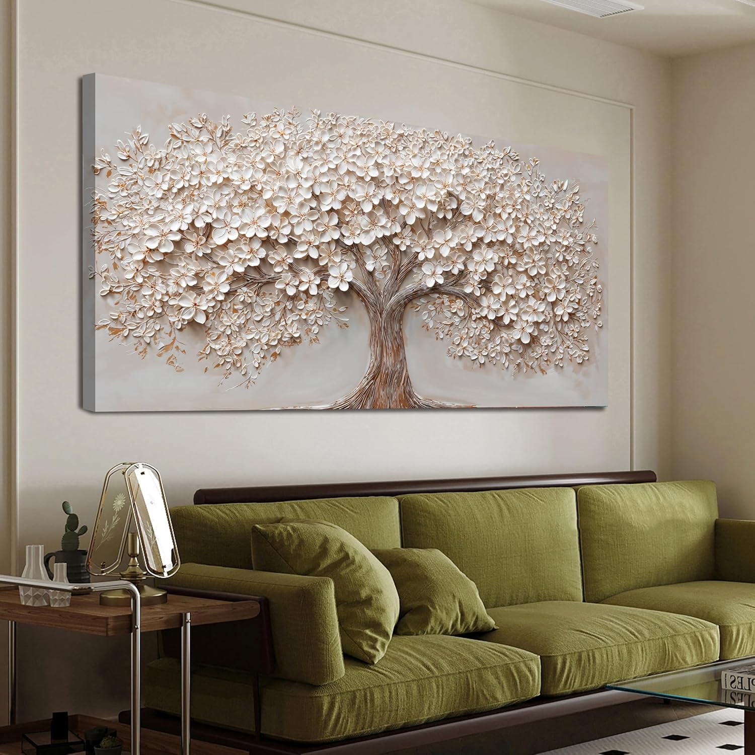 Canvas Wall Art Decor Botanical Wall Art Pictures for Living Room Canvas Art Wall Decor Tree of Life Wall Art Decor Modern Large White Wall Art Prints Artwork for Walls Bedroom Office Decor 24" X 48"