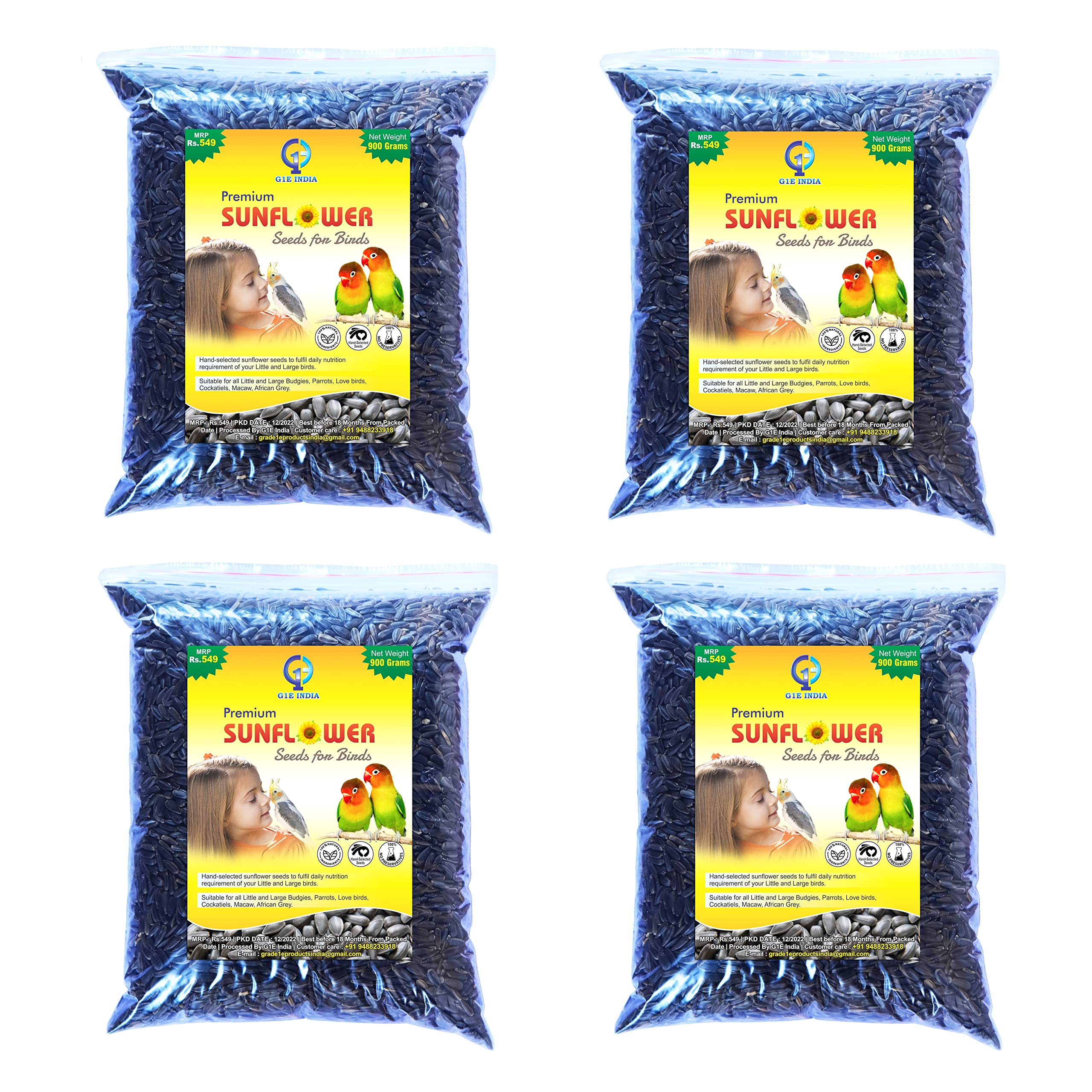 G1E Hand-Selected Medium Size Hybrid Sunflower Seeds for All Life Stages Dry Bird Food 900 Grams - Pack of 4 (3600 Grams) (B0BWWTBVRS) Amazon Price History, Amazon Price Tracker