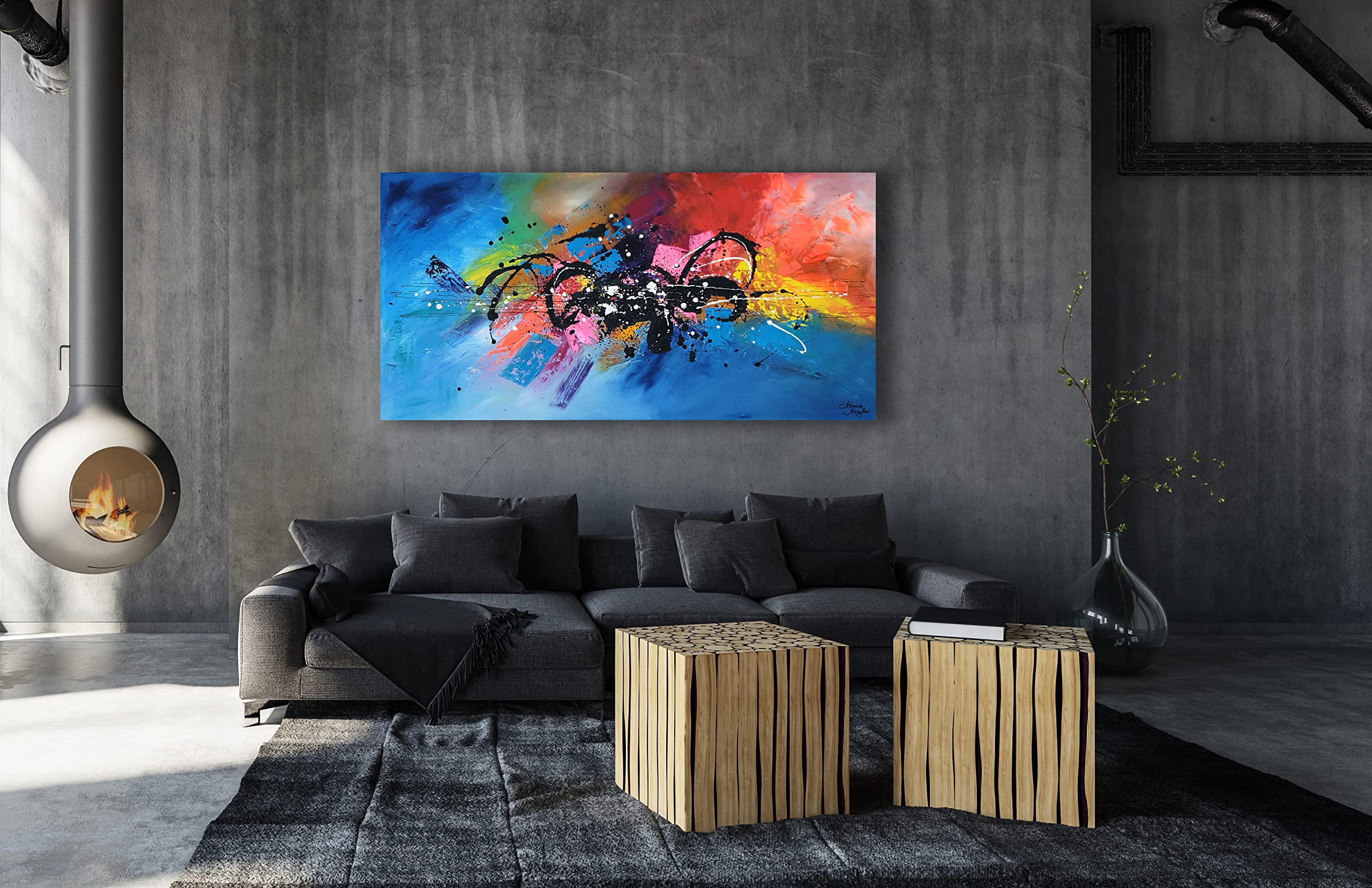Tableau Peint à la Main 140x70 cm Toile sur Cadre en Bois