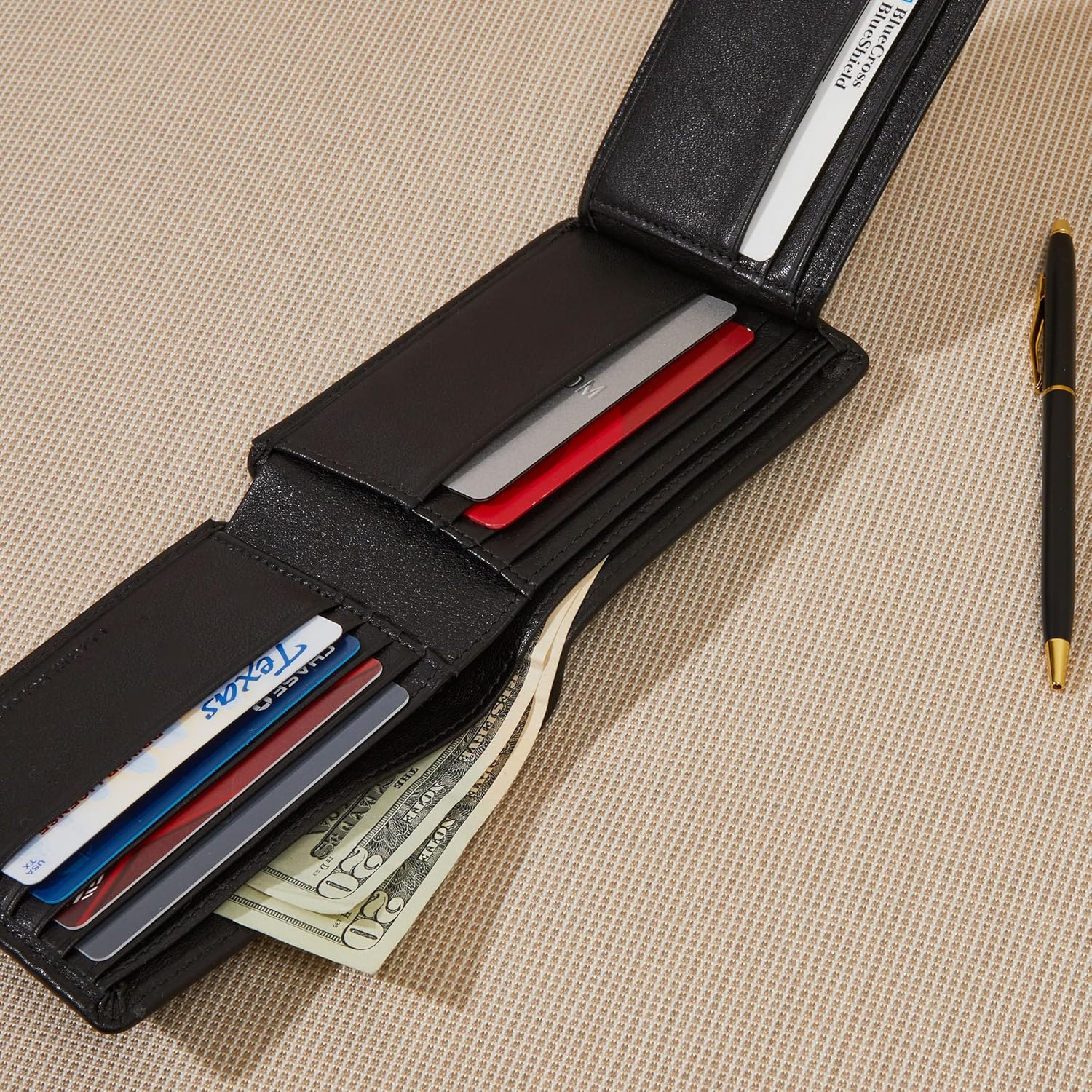 Leatherology Men's Leather Bifold Wallet with Card Flap - 11 Card Slots - Double Bill Compartment - Image 3