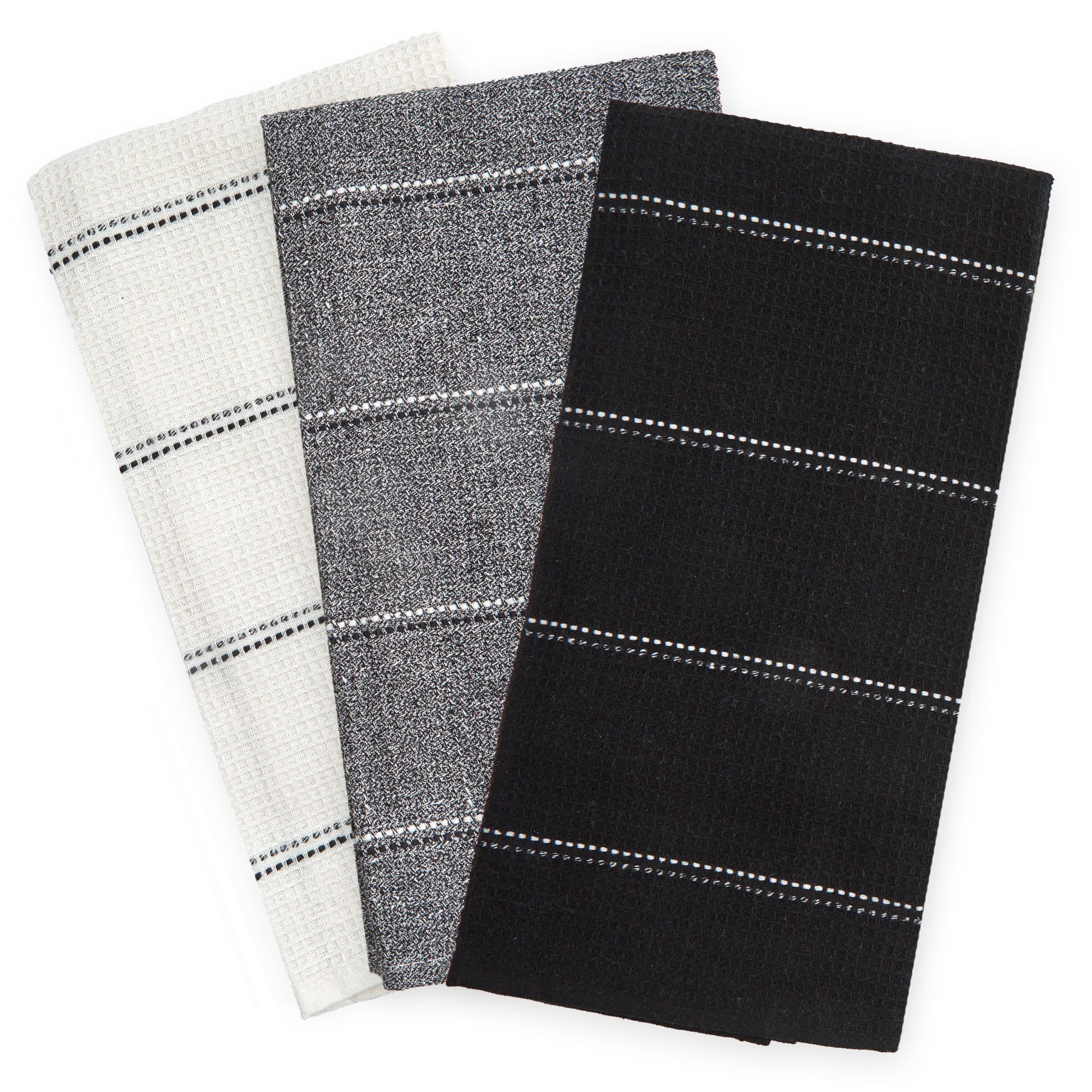 Emma Barclay Utopia 3 Pack Waffle Kitchen Tea Towel Set (45x65cm) (Black)